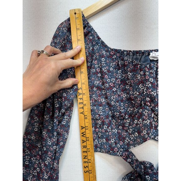 Japna Womens Cropped Long Sleeve Blouse Size S Multiicolor Floral Tie-Back Chic - Picture 10 of 12